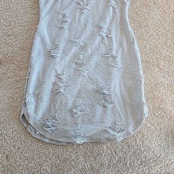 May Pink Hooded All-Over Distressed Sleeveless Dress Casual Tunic Gray Y2K - Picture 10 of 12